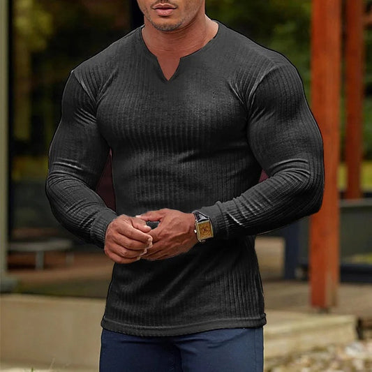 Men's Fashion V-Neck Long-Sleeve Sports T-Shirt