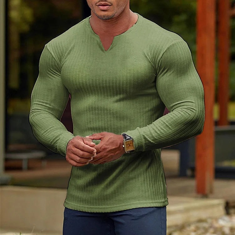 Men's Fashion V-Neck Long-Sleeve Sports T-Shirt