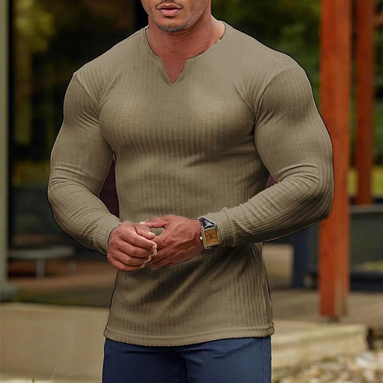 Men's Fashion V-Neck Long-Sleeve Sports T-Shirt