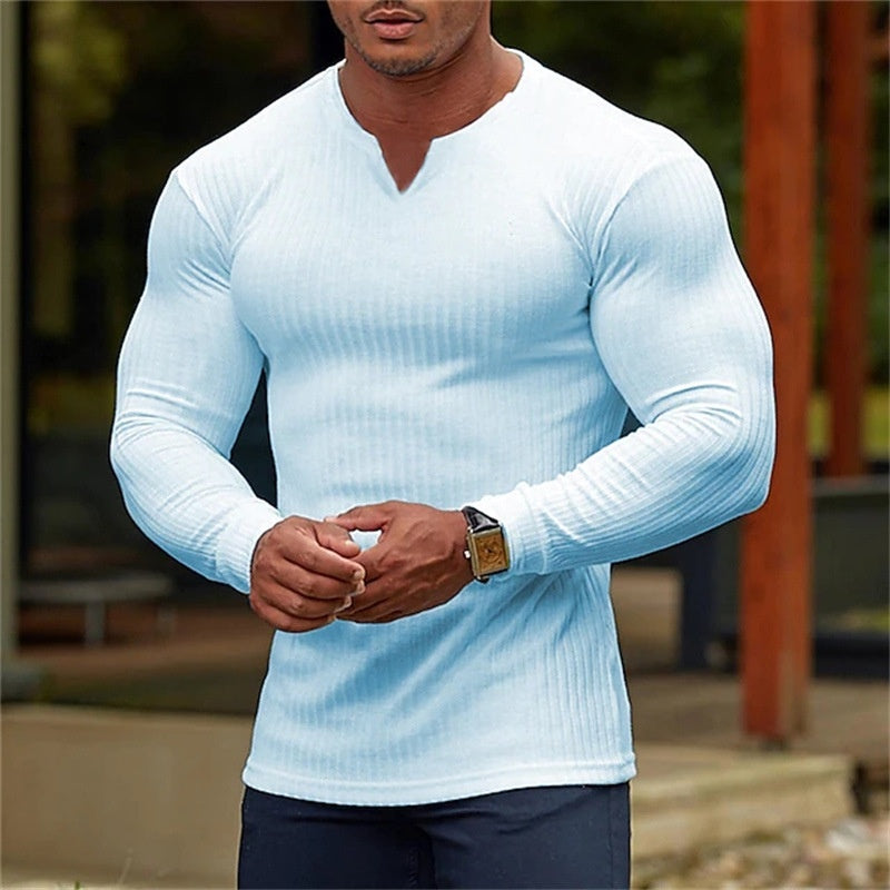 Men's Fashion V-Neck Long-Sleeve Sports T-Shirt