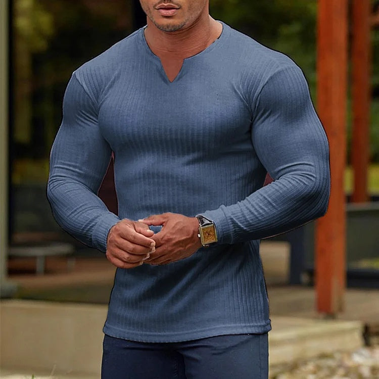 Men's Fashion V-Neck Long-Sleeve Sports T-Shirt