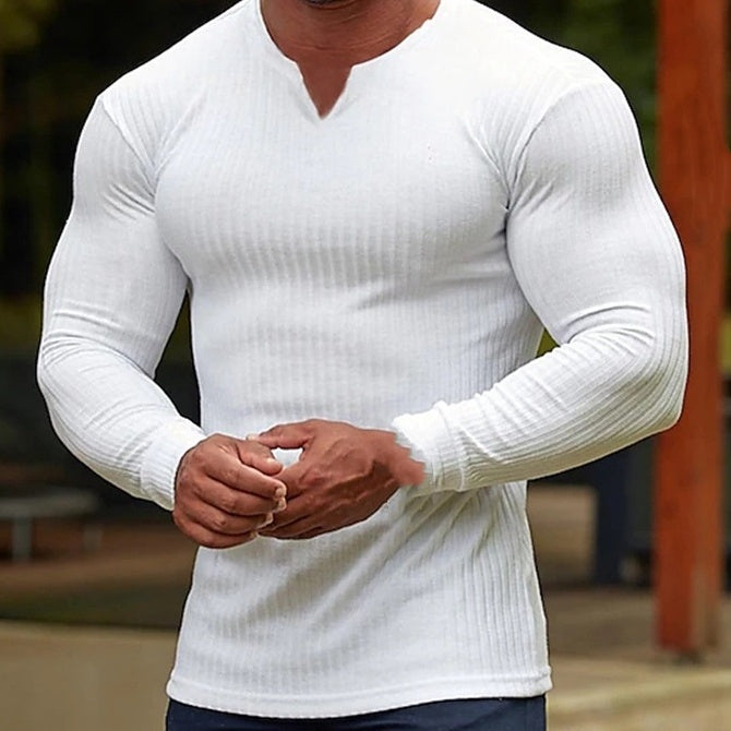 Men's Fashion V-Neck Long-Sleeve Sports T-Shirt