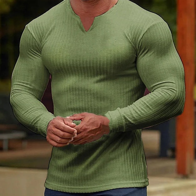 Men's Fashion V-Neck Long-Sleeve Sports T-Shirt