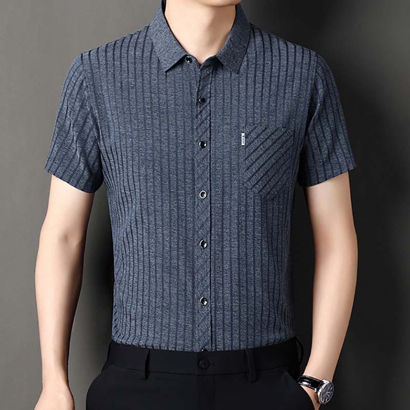 Men's Classic Striped Short Sleeve Button-Up Shirt