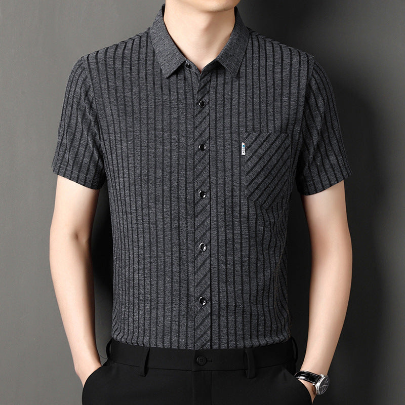 Men's Classic Striped Short Sleeve Button-Up Shirt