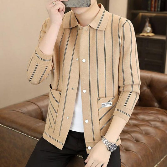 Men's Casual Striped Knitted Lapel Jacket