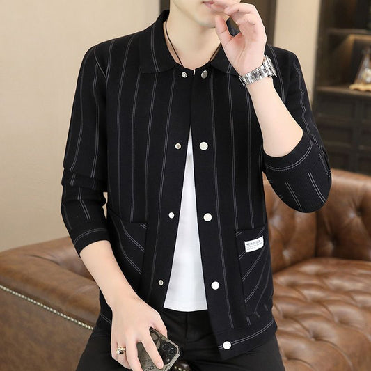 Men's Casual Striped Knitted Lapel Jacket