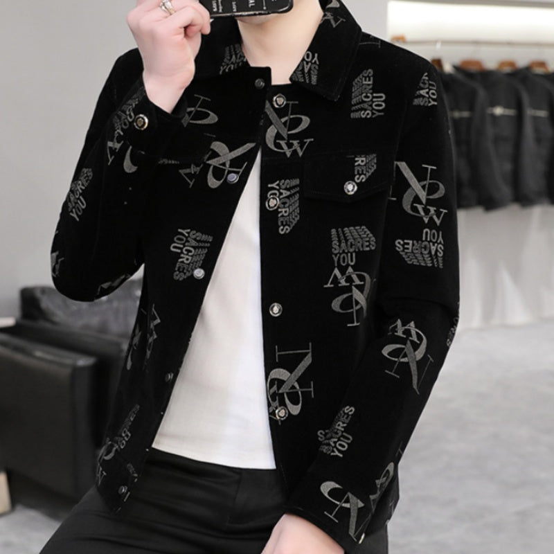 Men's Print Lapel Button Down Jacket