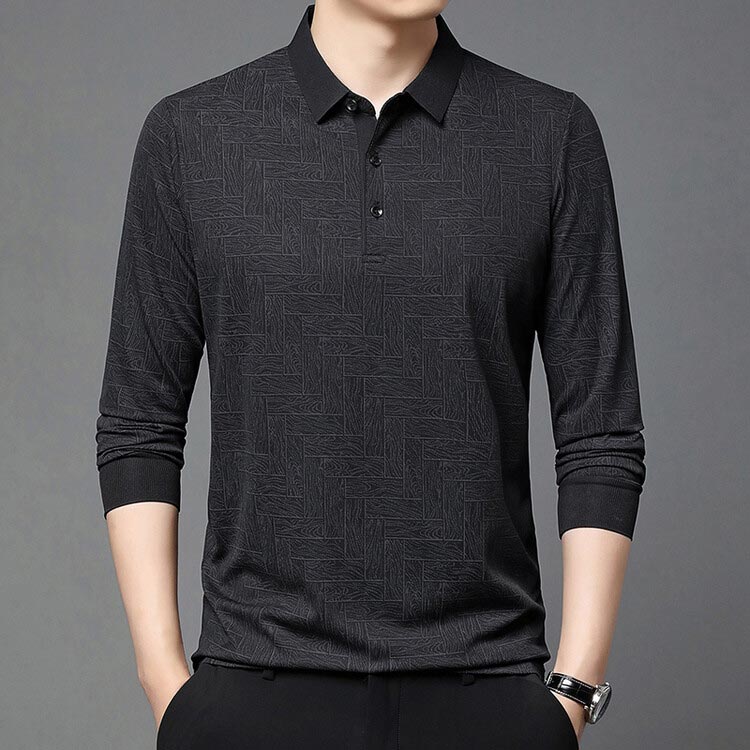 Men’s Elegant Casual 3-button Lapel Collar Long-sleeve T-shirt