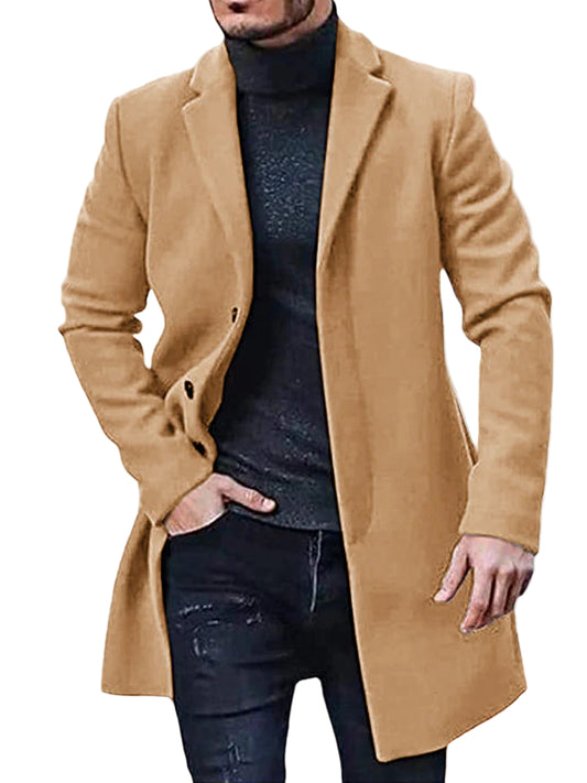 Men's Single Row Buckle Solid Color Jacket
