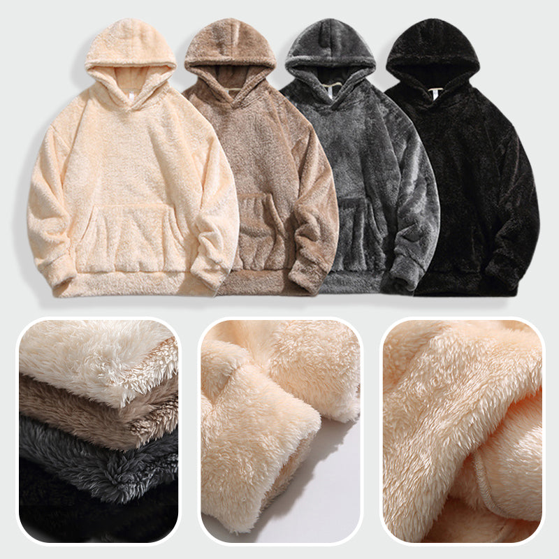 Men's Solid Color Thickened Loose Fuzzy Hooded Sweatshirt