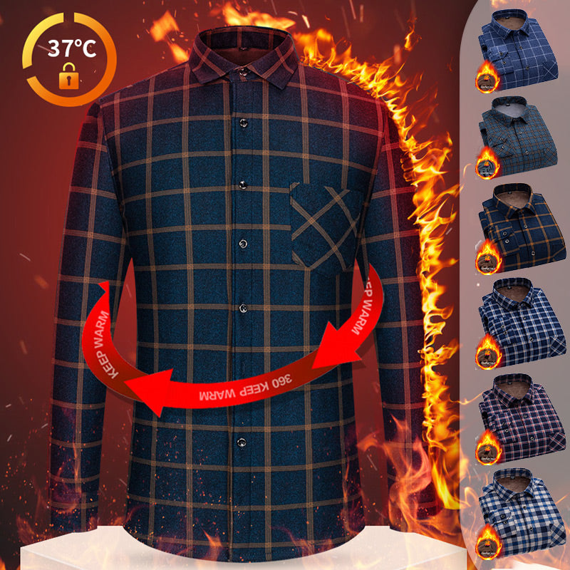 Men’s Lined Button-Down Plaid Shirt（50% OFF）