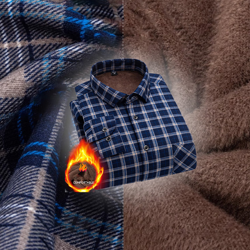 Men’s Lined Button-Down Plaid Shirt（50% OFF）