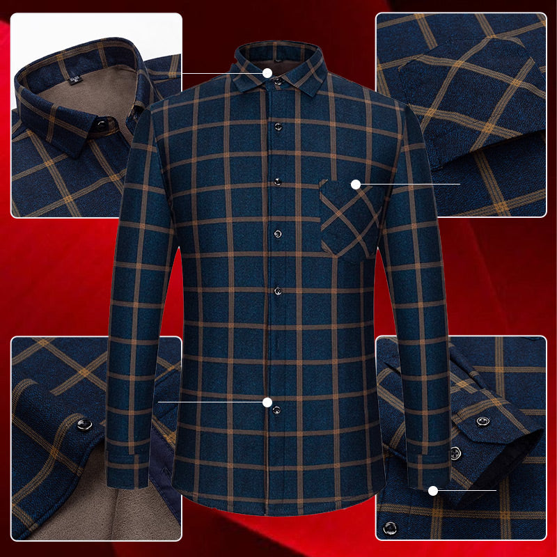 Men’s Lined Button-Down Plaid Shirt（50% OFF）