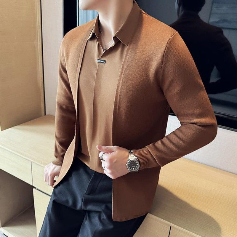 Men's Casual Solid Color Fake 2-Piece Top