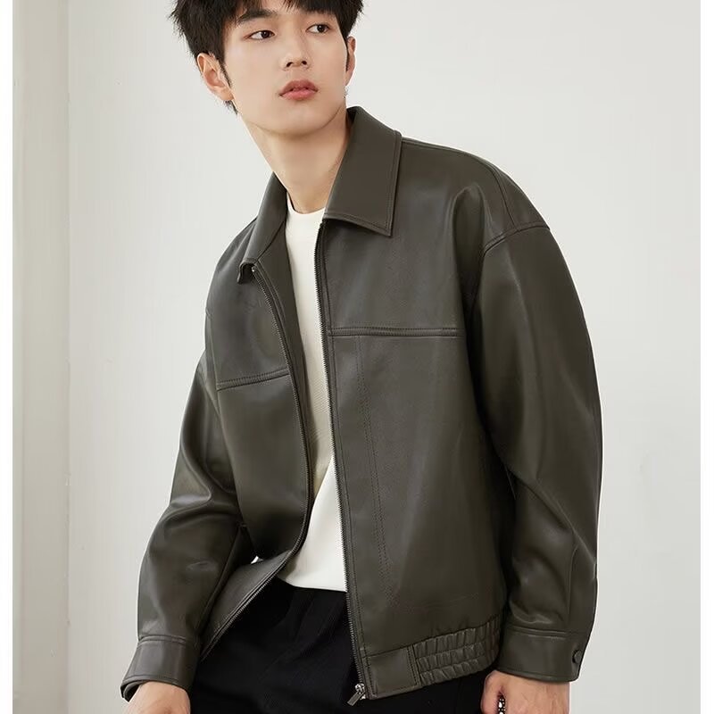 Men's PU Leather Lapel Jacket