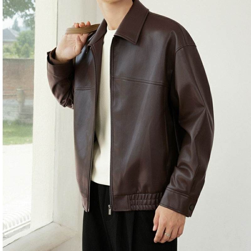 Men's PU Leather Lapel Jacket