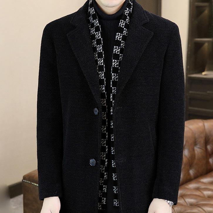 Men's Mid-Length Wool Coat | Thick Down, Elegant Design 🧥❄️