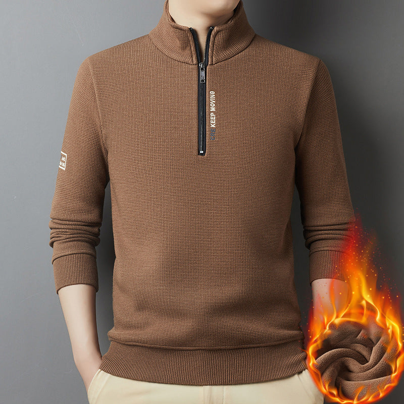 ✨Winter Offer💖Men's Warm Thickened Waffle-Knit Half-Zip Sweater