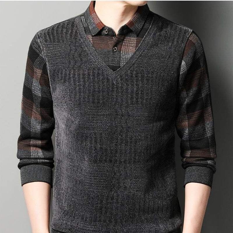 Men's Faux Two Piece Thickened Sweater