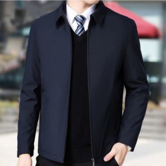 Men's Classic Business Lapel Collar Zip-Up Jacket