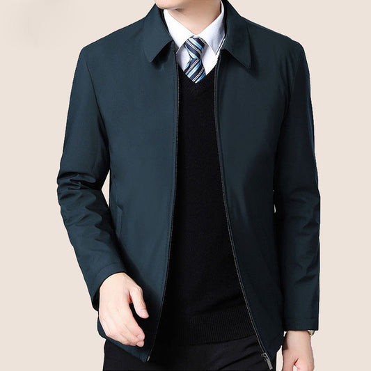 Men's Classic Business Lapel Collar Zip-Up Jacket