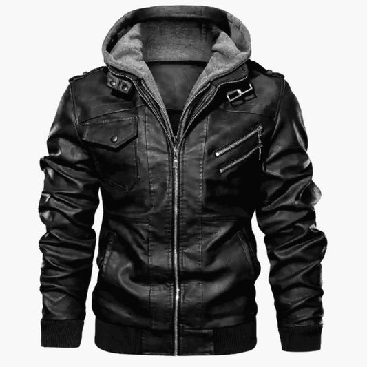 ❄️Men's Zipper PU Leather Hooded Jacket