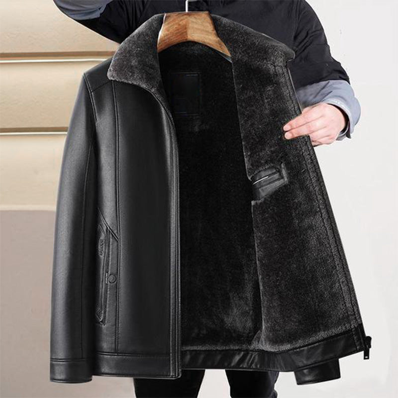 Men's Warm Faux Leather Plush Lapels Jacket