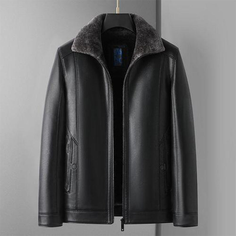 Men's Warm Faux Leather Plush Lapels Jacket