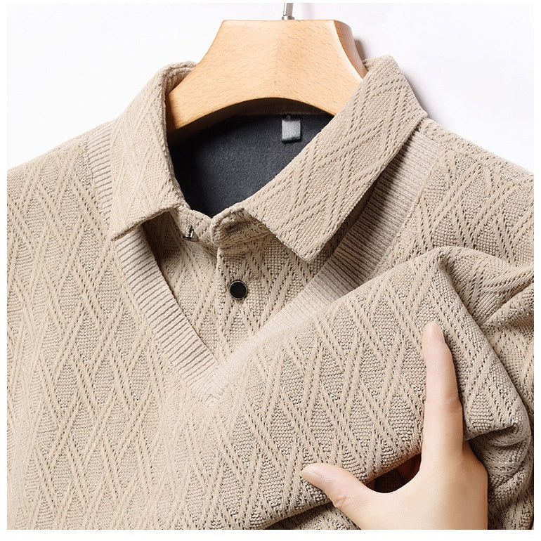 Men's Plush-Lined Mock Layered Lapel Shirt