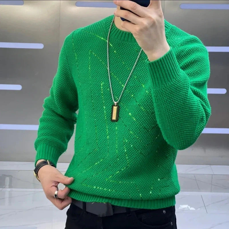 Men's Warm Sequin Round Neck Sweater