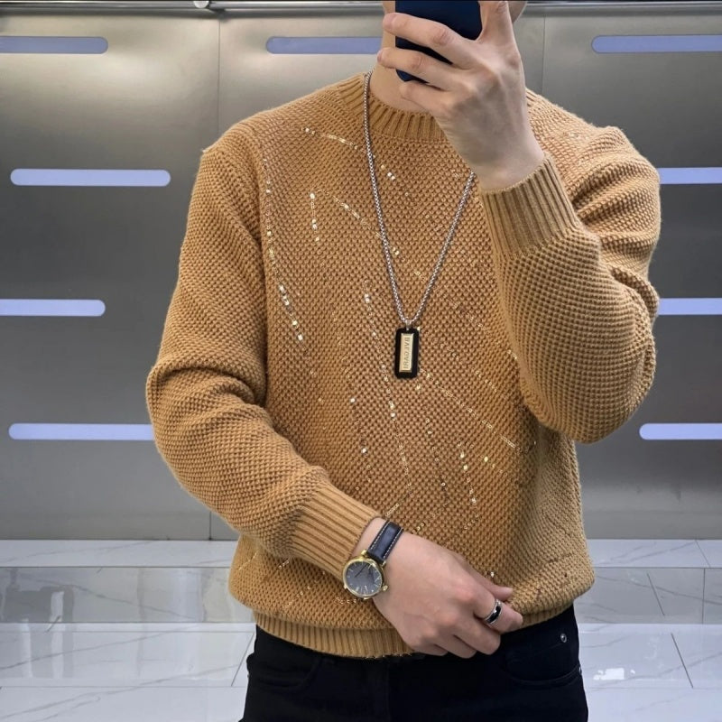 Men's Warm Sequin Round Neck Sweater