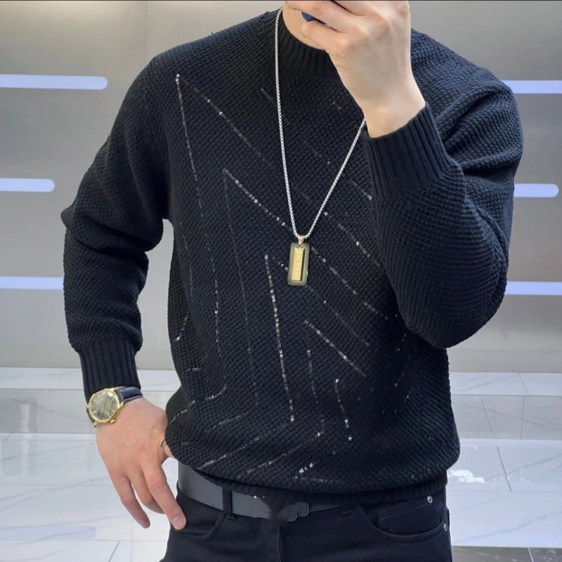 Men's Warm Sequin Round Neck Sweater