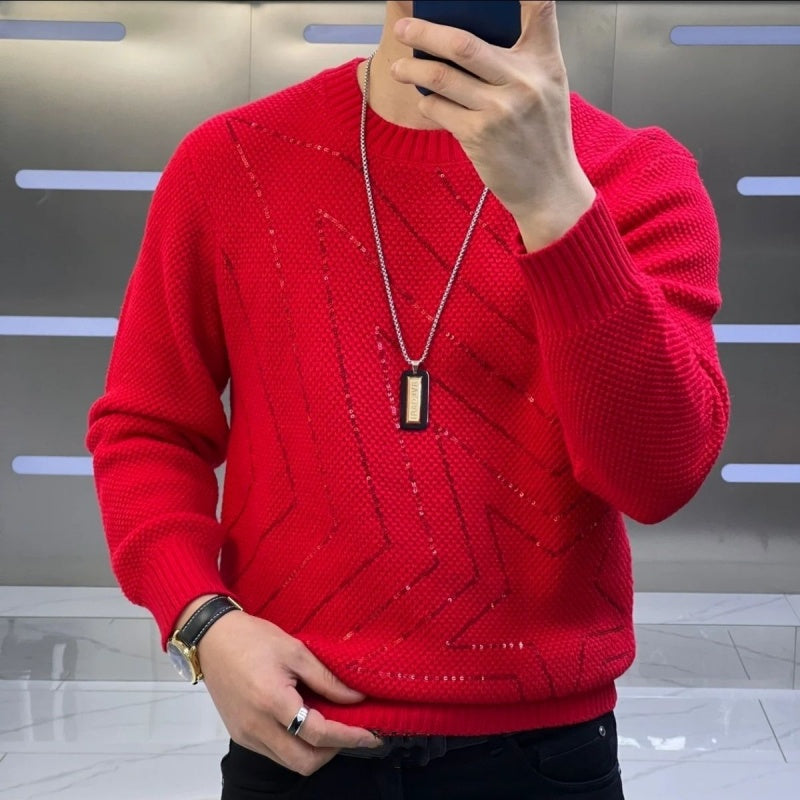 Men's Warm Sequin Round Neck Sweater