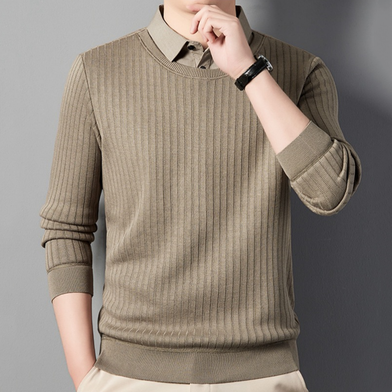 Men's Fake Two Piece Lapel Long-Sleeve Tops