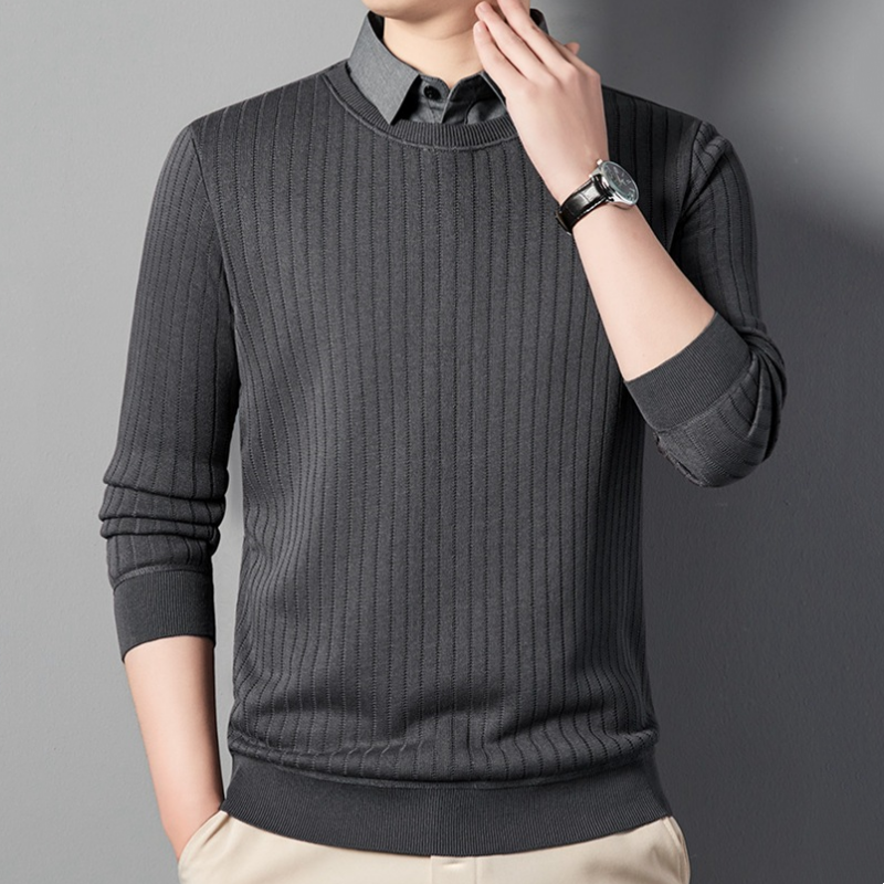 Men's Fake Two Piece Lapel Long-Sleeve Tops