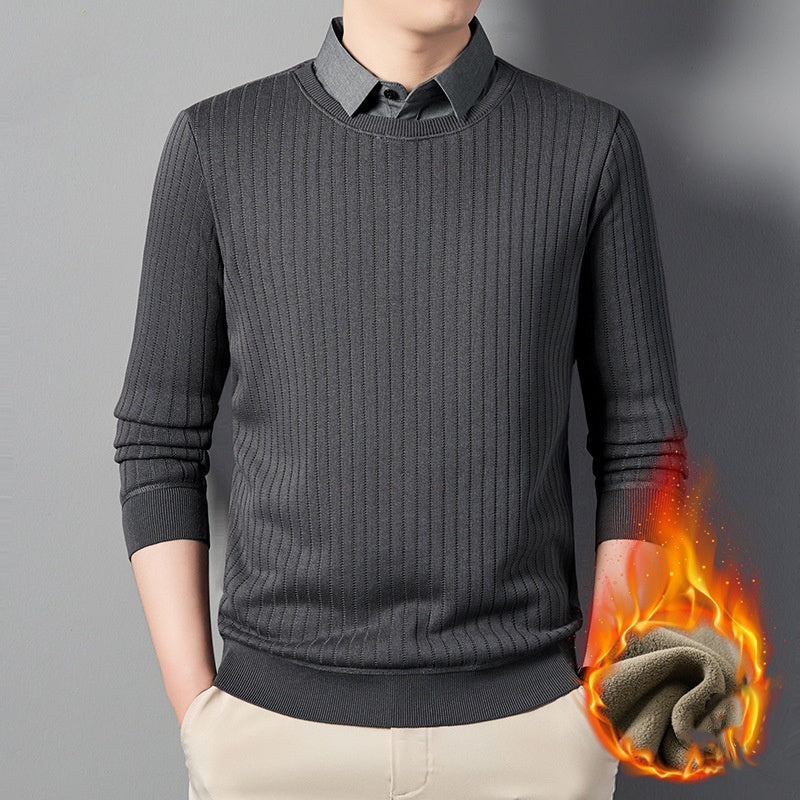 Men's Fake Two Piece Lapel Long-Sleeve Tops