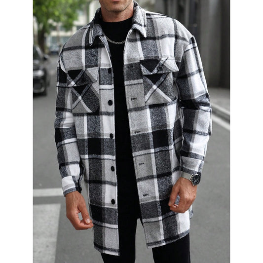Plaid Turn-Down Collar Coat