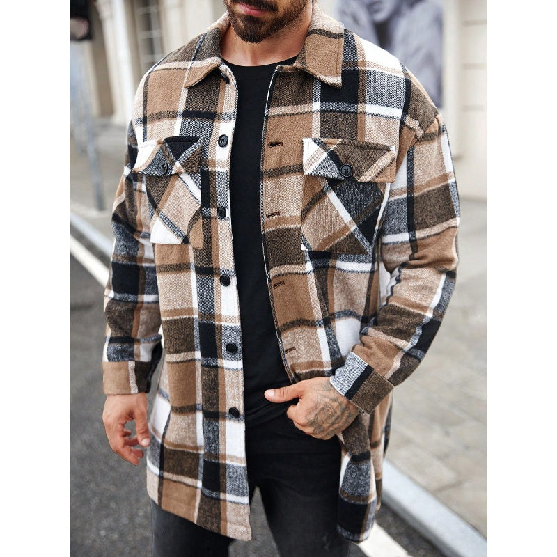 Plaid Turn-Down Collar Coat