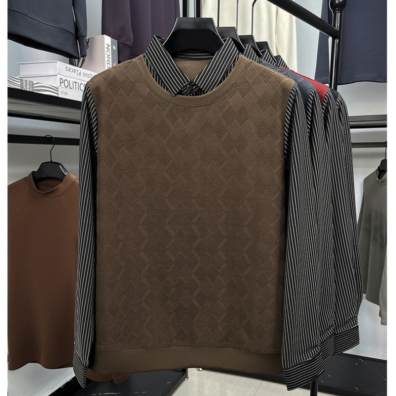 Men's Casual Faux Two-Piece Long-Sleeve Top