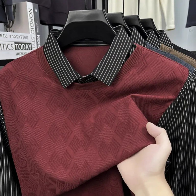 Men's Casual Faux Two-Piece Long-Sleeve Top