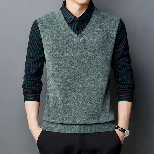 Men's Faux Plush Shirt&Sweater Fake 2-piece Top