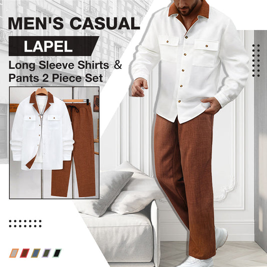 Men's Casual Lapel Long Sleeve Shirts ＆ Pants 2-Piece Set