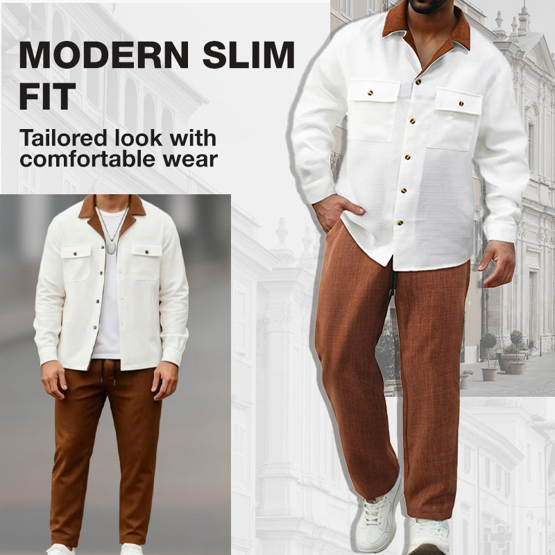 Men's Casual Lapel Long Sleeve Shirts ＆ Pants 2-Piece Set