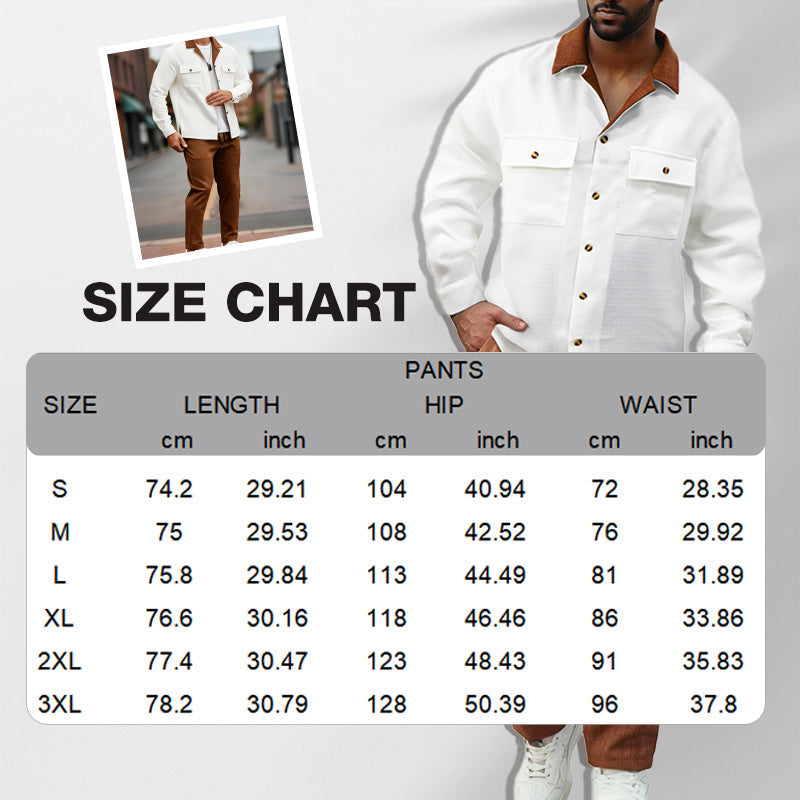 Men's Casual Lapel Long Sleeve Shirts ＆ Pants 2-Piece Set