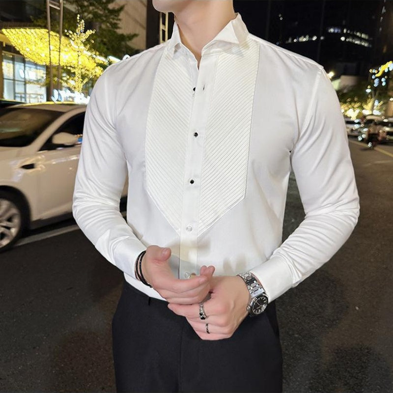 Men’s Vintage Pleated Front Long Sleeve Shirt