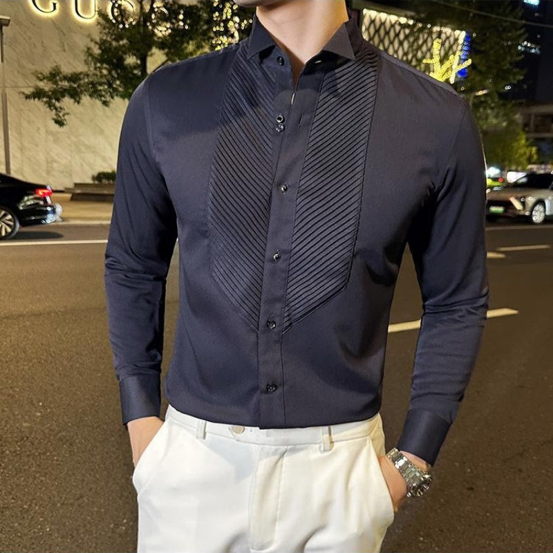 Men’s Vintage Pleated Front Long Sleeve Shirt
