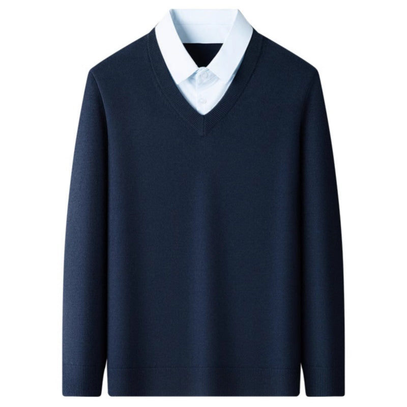 Men's Fake Two-Piece Pullover Knitted Sweater