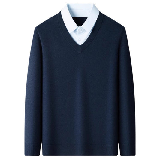 Men's Fake Two-Piece Pullover Knitted Sweater