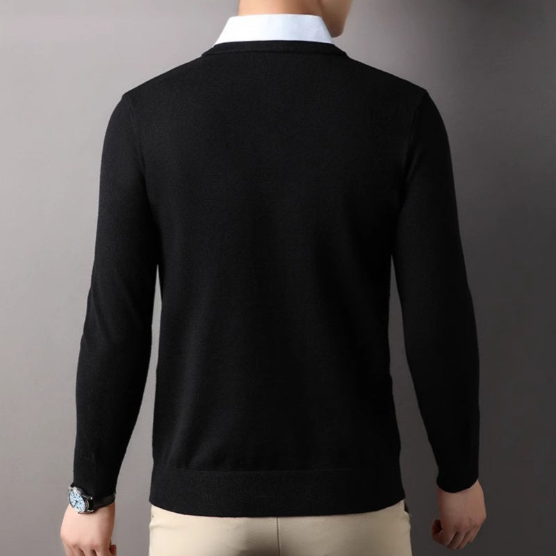 Men's Fake Two-Piece Pullover Knitted Sweater